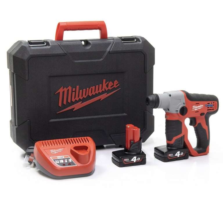 Milwaukee M12H-402C M12 12V Sub-Compact SDS+ Hammer Drill Kit - 2X 4AH Batteries, Charger & Case