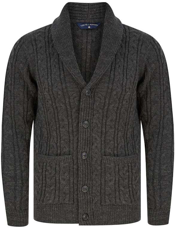 Men’s Cable Knitted Wool Blend Cardigan with Shawl Collar for £20.69 with code + £2.49 delivery @ Tokyo Laundry