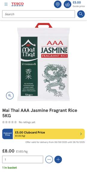 Mai Thai AAA Jasmine Fragrant Rice – 5kg Bag, Long Grain, Aromatic Thai Hom Mali Rice