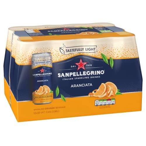 San Pellegrino Italian Sparkling Drinks Tastefully Light Sparkling Orange Canned Soft Drink 12 x 330ml £7.20/ £6 Max S&S + 1st Time S&S