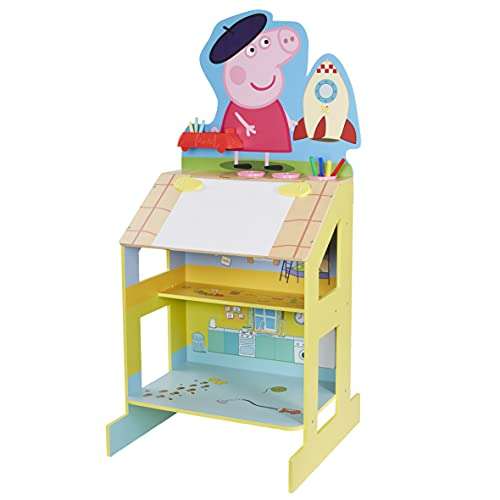 Peppa Pig Wooden Play Easel, 3 areas for play and creative activities; drawing area, chalkboard and fun 2-story Peppa house £22.30 at Amazon