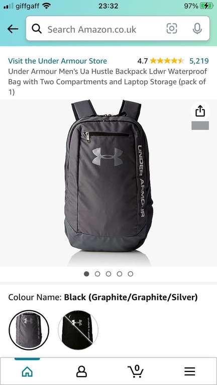 Under Armour Men's Ua Hustle Backpack Ldwr Waterproof Bag with Two Compartments and Laptop Storage Sold by Amazon EU