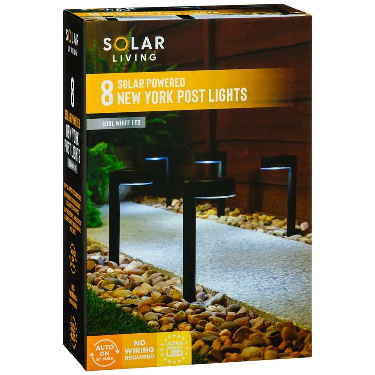 New York Solar Powered Post Lights 8pk at B&M for £10 | hotukdeals