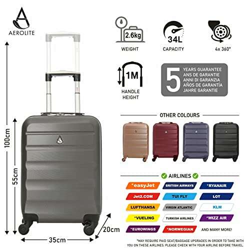 Aerolite lightweight carry on hand cabin luggage suitcase - £42.49 @ Packed Direct / Amazon