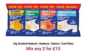 1kg Smoked Haddock / Haddock / Salmon / Cod Fillets Mix any 2 for £15