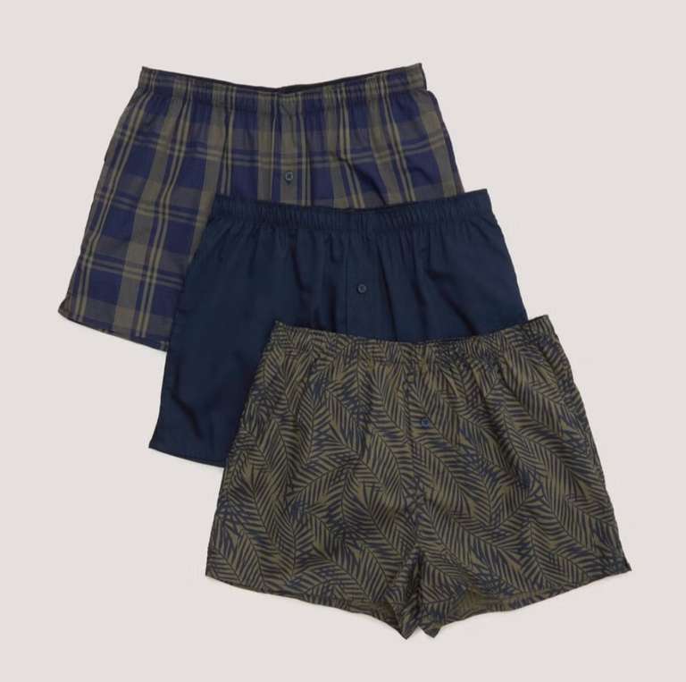 3 Pack Woven Plain & Print Boxers + 99p collection
