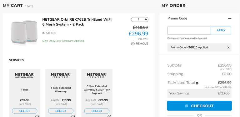 NETGEAR Orbi Tri-band WiFi 6 Mesh System, 5.4Gbps, Router + 1 Satellite with code
