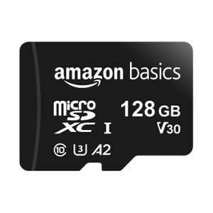 128GB Amazon Basics Micro SDXC Memory Card with Full Size Adapter, A2, U3, Read Speed up to 100 MB/s, 128 gb, Black