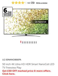 LG 50NANO866PA 50 inch 4K Ultra HD HDR Smart NanoCell LED TV Freeview Play £579 with code at Richer Sounds