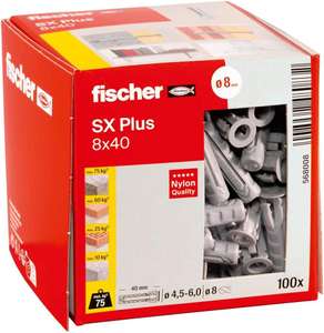 fischer 568008 SX Plus Expansion Wall Plug, 8mm x 40mm, Pack of 100