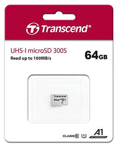 Transcend microSDXC 300S Class 10 Memory Card, 64gb - £4.44 / 128gb £10.64 @ Amazon