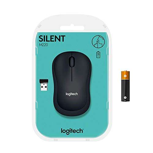 Logitech M220 SILENT Wireless Mouse, 2.4 GHz with USB Receiver, 1000 DPI Optical Tracking, 18-Month Battery, Ambidextrous