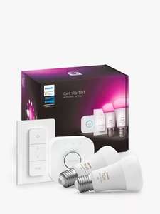 Philips Hue White and Colour Ambiance Wireless Lighting LED Starter Kit with 2 E27 Bulbs Bluetooth, Dimmer Switch & Bridge £80 @ John Lewis