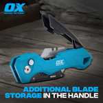 OX Tools P224301 Pro Heavy Duty Fixed Blade Folding Knife, Blue / Black
