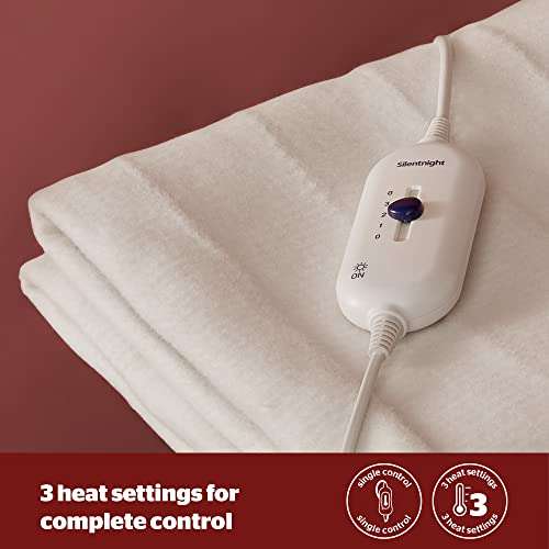 Silentnight Comfort Control Electric Blanket - Heated Underblanket with 3 Heat Settings, Fast Heat Up, Single 135x72cm