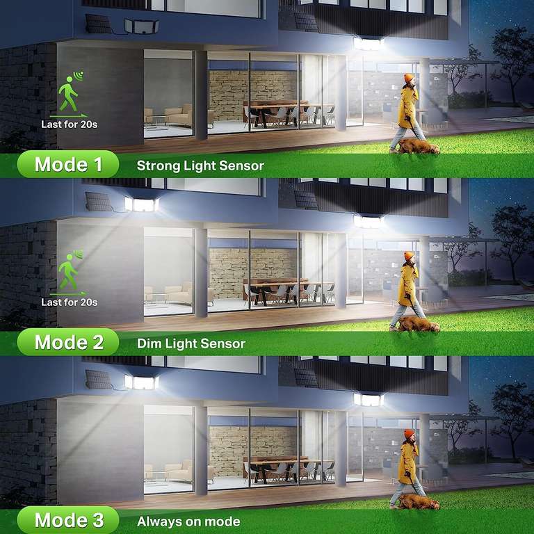 CLAONER Solar Lights Outdoor with PIR Motion Sensor, 234LED Solar Security Lights with voucher - Sold by claoner FBA