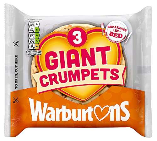 Warburtons Giant Crumpets, Pack of 3 - Amazon Fresh - 52p - Free Delivery when spending £40+