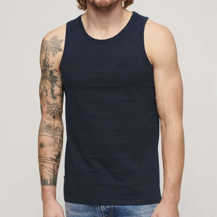 Superdry Mens Organic Cotton Vintage Texture Vest (Navy / Sizes S-XXL) - Free C&C