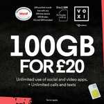 VOXI 100GB 30 Day Pay As You Go SIM Card - £20 included - £15 @ Argos