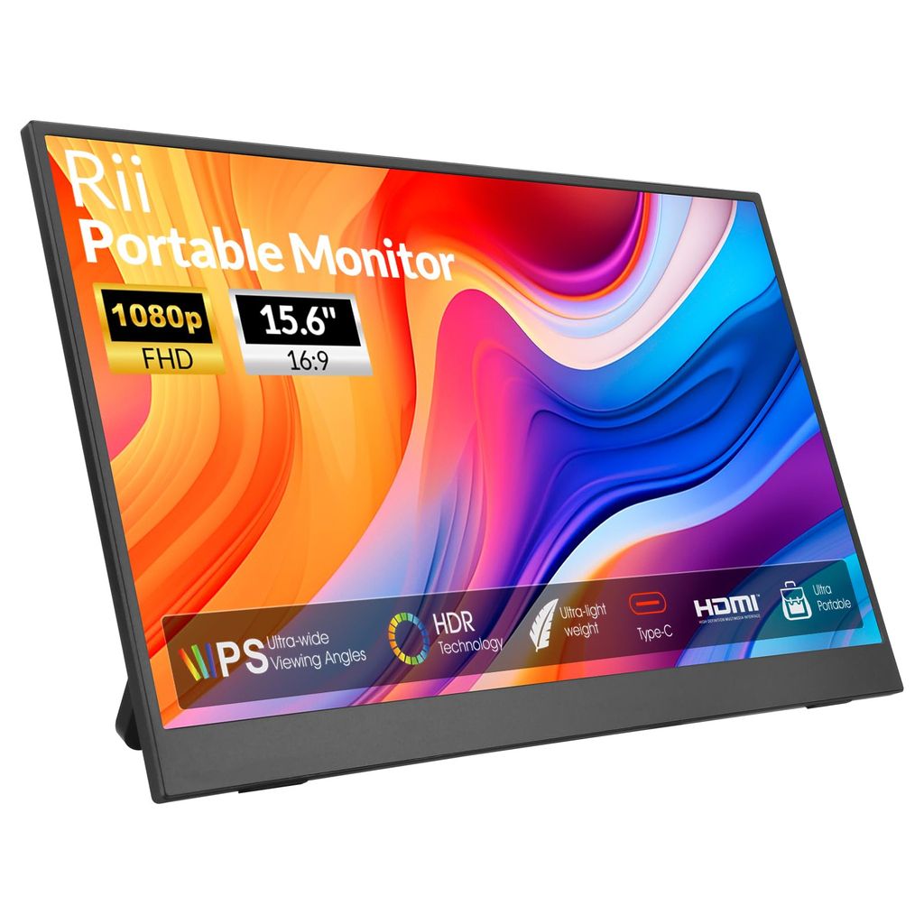 Rii Portable Monitor, 15.6" 1080P FHD IPS Display, Ultra-Slim USB-C HDMI - With Kickstand / Magnetic Cover - Sold by greetek / FBA