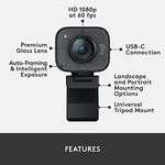 Logitech StreamCam – 1080p HD 60fps, USB-C, AI-enabled Facial Tracking, Auto Focus, Vertical Video, Graphite or White
