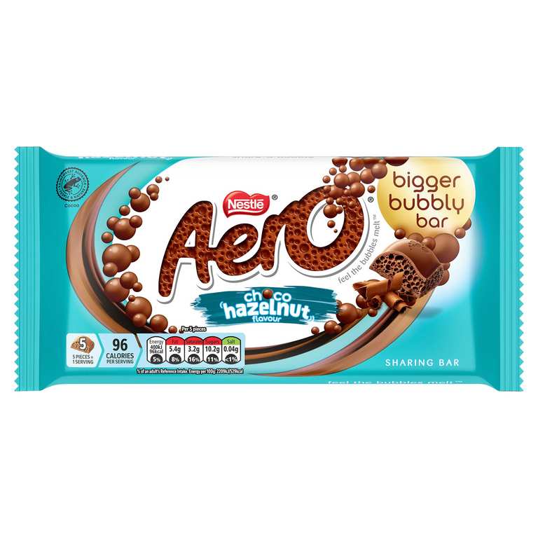 Aero Hazelnut Milk Chocolate Bar with Bubbly Hazelnut Centre, 90g - £1.19 / £1.06 S&S