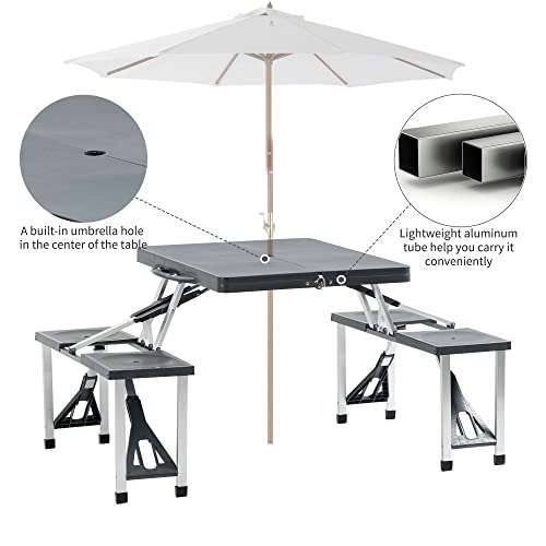 Outsunny Folding Picnic Table and Chair Set Portable Camping Hiking Dining Furniture with Four Chairs - Sold/Dispatched By MHSTAR