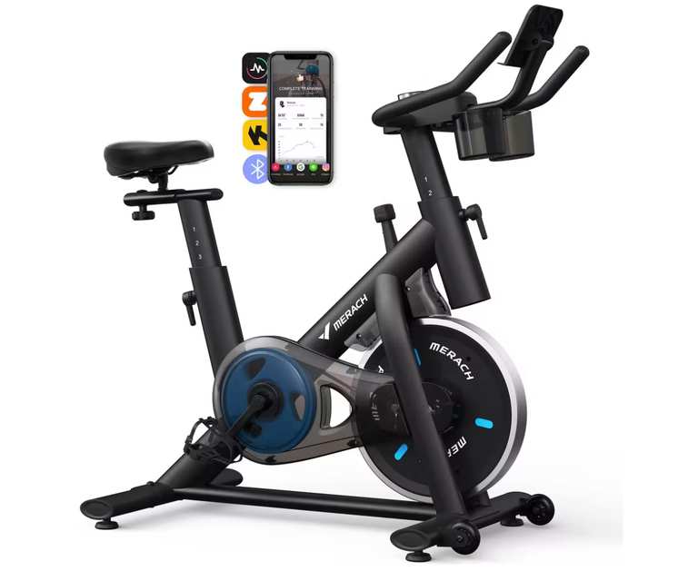 MERACH Exercise Bike - Dual-Triangle Frame / 15 lbs flywheel / App support w/code + PayPal @ MERACH Official Store