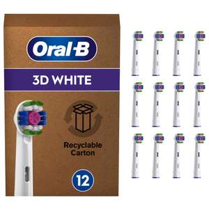 Oral-B 3D White Electric Toothbrush Head with CleanMaximiser Technology, Angled Bristles, Pack of 12 Toothbrush Heads, White