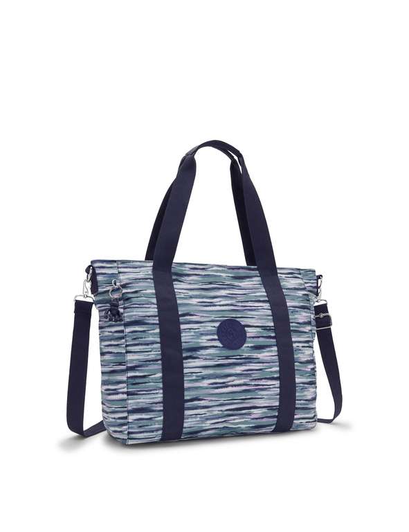 Kipling Asseni Tote Bag Blue Stripe 49cm x 35cm. Free click and collect
