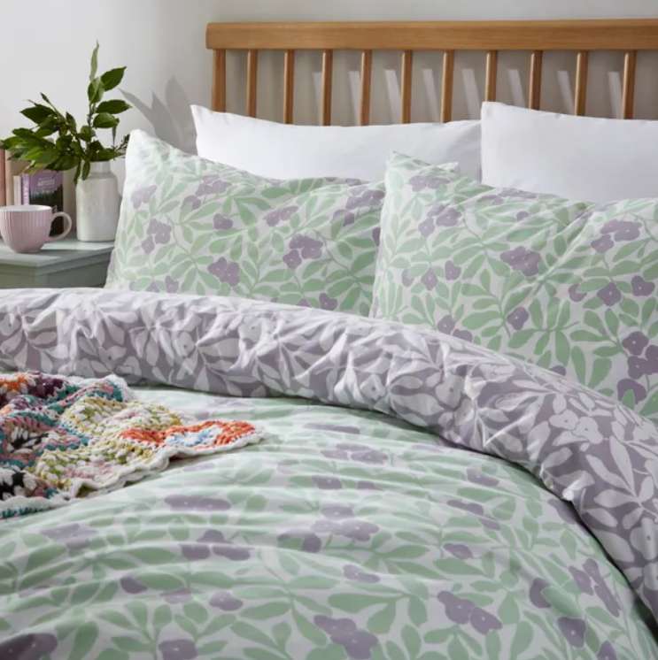Flower Trail Lilac Duvet Cover and Pillowcase Set £4.90 Single. Double £7 Kingsize £8.40 + Free Click and collect