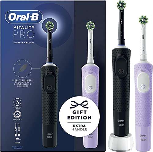 Oral-B Vitality Pro 2x Electric Toothbrushes, 2 Toothbrush Heads, Black & Purple gift set - £29.99 @ Amazon