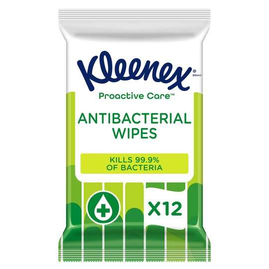 Kleenex Antibacterial Wipes 12pk - 20p / box of 20 packs for £2 @ Bargain Buys (Poundstretcher - Worcester)