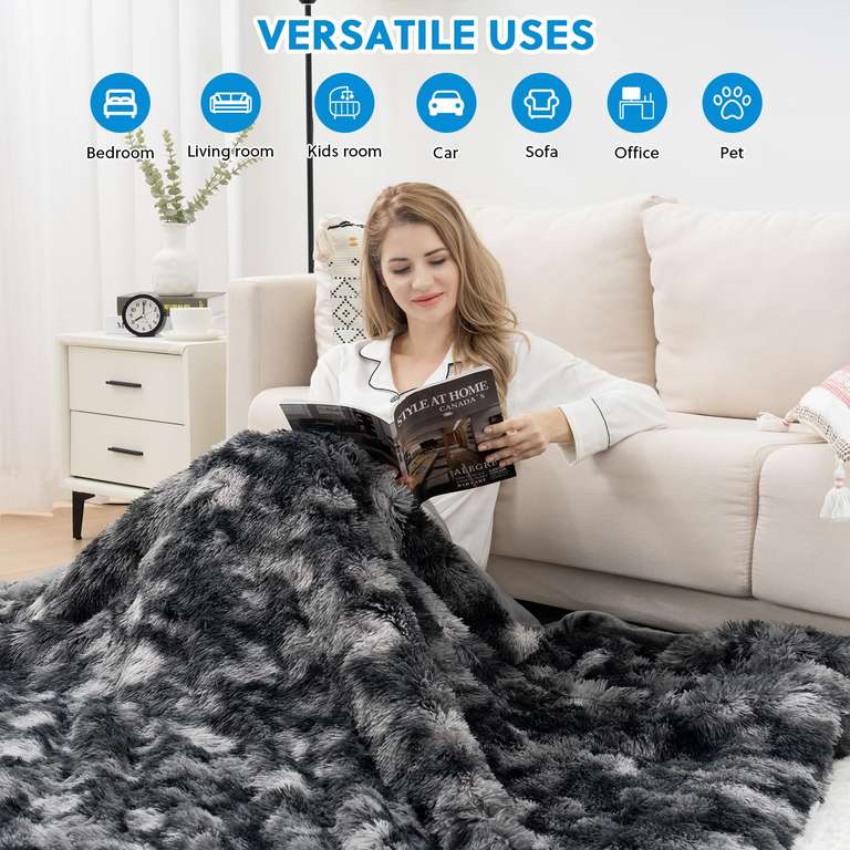 Fluffy Throw Blanket Set - Single Size 135X200CM with 2 Pieces 50X75CM Fluffy Pillowcases, Dark Grey, Vamcheer FBA