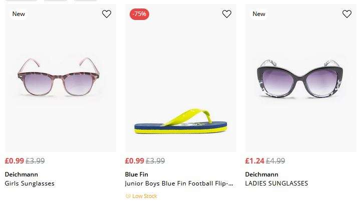 75% Off Sale E.G Sunglasses 99p, Graceland Junior Girl Trainers £4.49, Adidas Core £5.74 Inc Brands such as Clarks, Bench, Fila + Free C&C