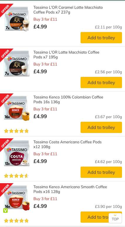 Tassimo Pods. 3 for £11. Various brands/Flavours As Stocked