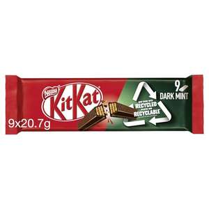 KitKat 2 Finger Dark Mint Chocolate Biscuit Bar Multipack, 9 x 20.7g (Or £1.35 With S&S)