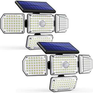 (2 Pack) CLAONER Solar Security Light, Upgraded 214 LED 3000LM Motion Sensor Flood Lights 4 Heads IP65 - Sold By Herphia International FBA