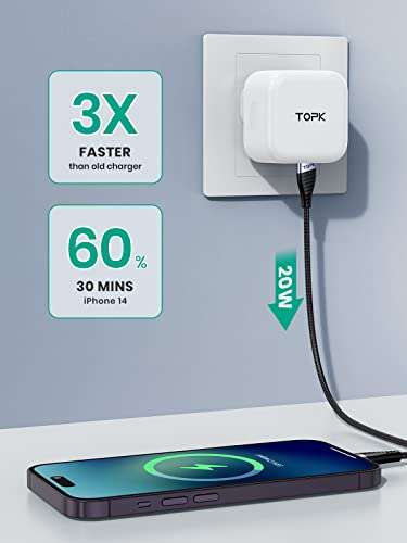 TOPK USB C to Lightning Cable 2-Pack 6ft/2M Nylon Fast Charging Cord £5.39 with Voucher Dispatches from Amazon Sold by TOPKDirect