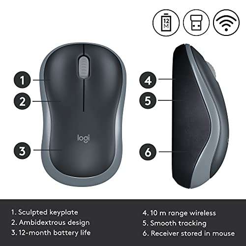 Logitech M185 Wireless Mouse, 2.4GHz with USB mini receiver