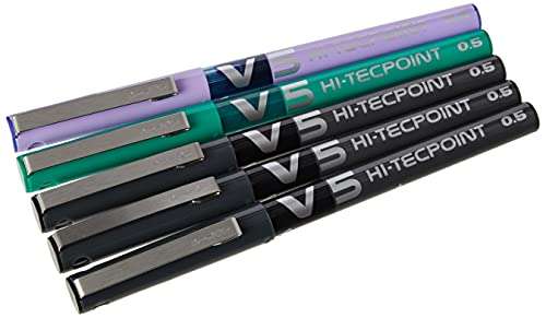 Pilot V5 0.5 mm Liquid Ink Rollerball Pen, Pack of 5 - £2.40 @ Amazon