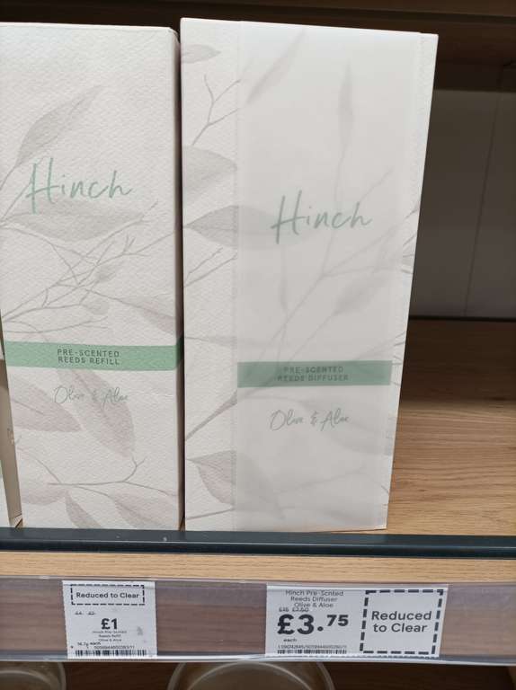 Reduced to clear - Hinch Pre Scented Reeds Diffuser Olive and Aloe £3.75 and Reeds Refill £1 @ Tesco Cambridge