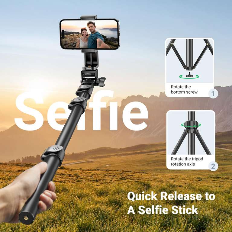 UGREEN iPhone Tripod Stand 70" with Bluetooth Remote, 1.8m Tall, Adjustable 360° Holder - w/voucher - Sold by UGREEN GROUP LIMITED UK / FBA