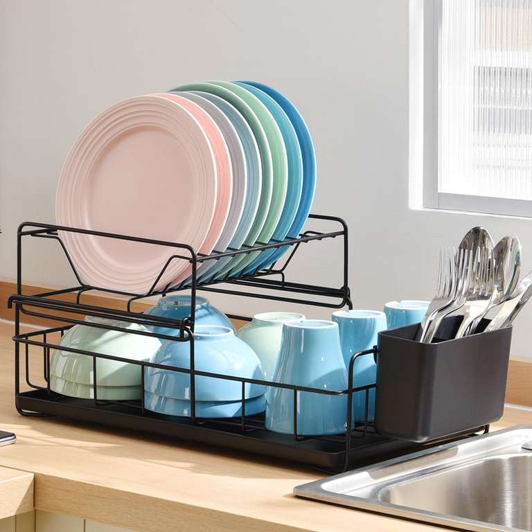 KINGRACK 2 Tier Dish Drainer Rack, Steel Dish Rack with Removable Cutlery Holder & Drip Tray @ Kingrack / FBA