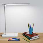 Aogled Desk lamp with USB Charging Port, Eye-Caring Reading Light, Dimmable, 5 Color Modes & 5 Brightness Levels, Touch Control (Silver)