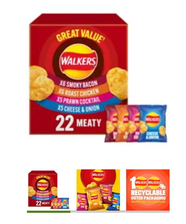Walkers Meaty Variety Multipack Crisps Box (22 Pack) - £3.50 @ Asda