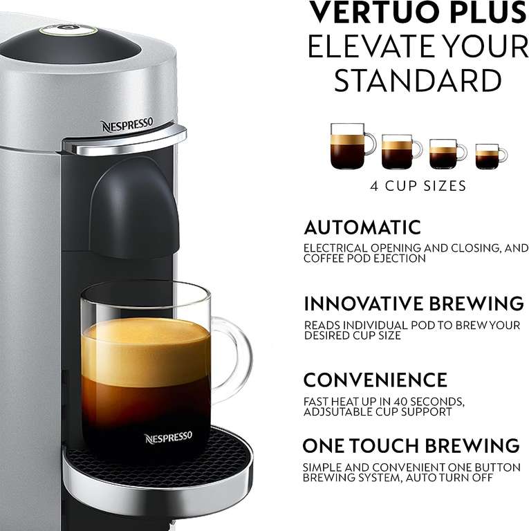 Nespresso Vertuo Plus Coffee Machine by Magimix Silver 11386 Dispatches and Sold by electronic empire