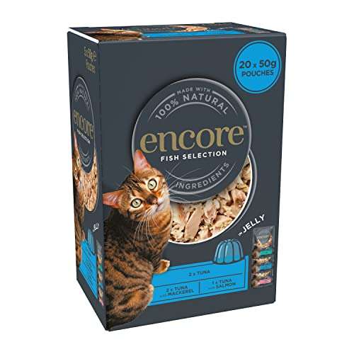 Encore 100% Natural Wet Cat Food Multipack Fish Tuna Selection in Jelly 50g Pouch (4x 5x50 g) Pack of 20 Pouches £11.44 @ Amazon