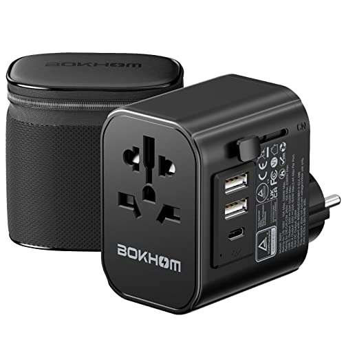 BOKHOM Worldwide Travel Adapter with USB, Universal Socket and 3 USB Plug Adaptor for US UK EU CN w/voucher sold by YICOO-UK