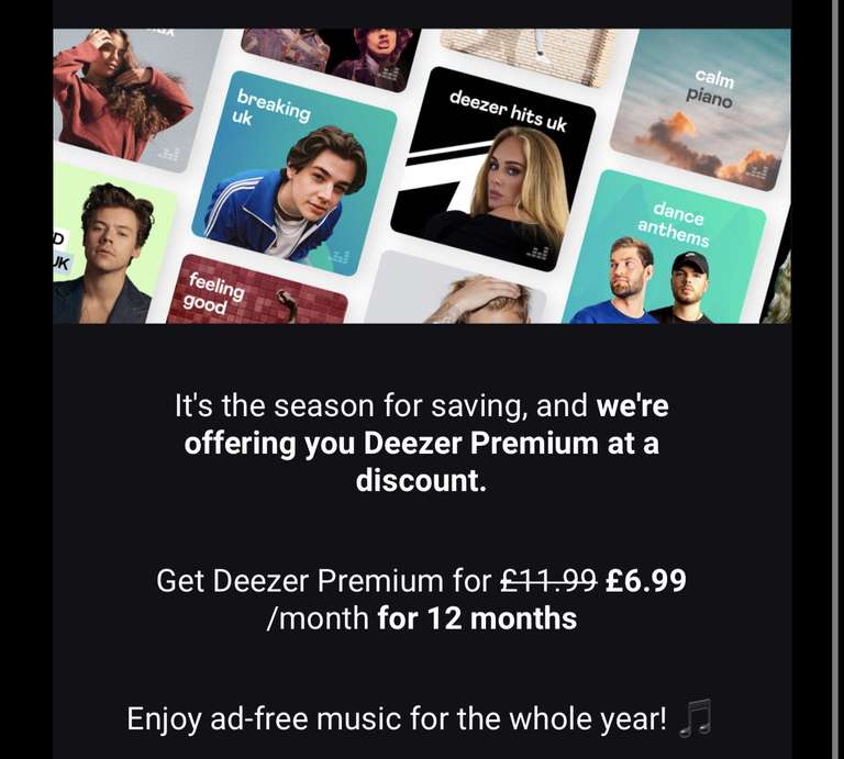 Deezer Premium £6.99 per month for 12 months (select email accounts) @ Deezer